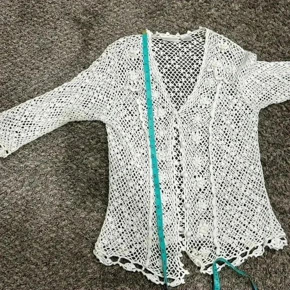 Y2K Design Assets Vintage  Crochet Linen-Cotton Cardigan Women's‎ Sz M - Picture 8 of 9